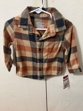 Cat & Jack Tan and Orange Plaid Button-Down Shirt for Kids
